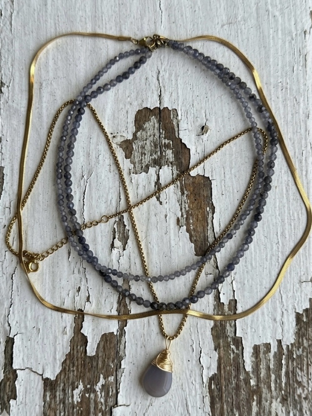 Set Of 3 Gold Tone Stackable Necklaces - Snake chain, Rope Chain & Chocker